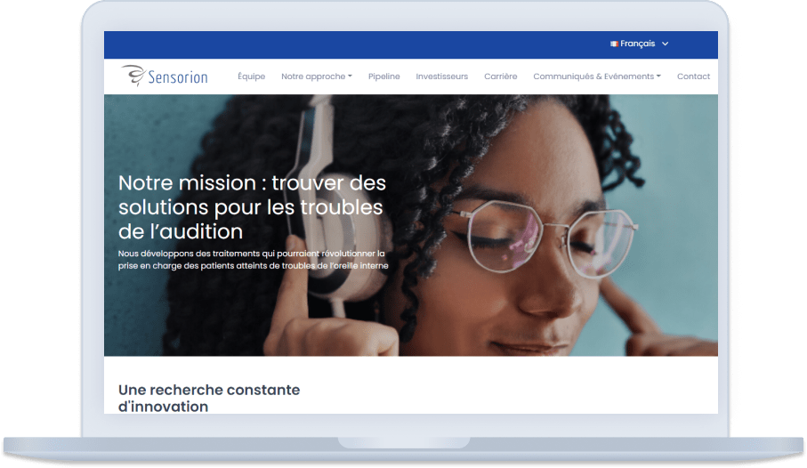 Refondre le site de la biotech Sensorion pour mettre en avant ses innovations et informations financières